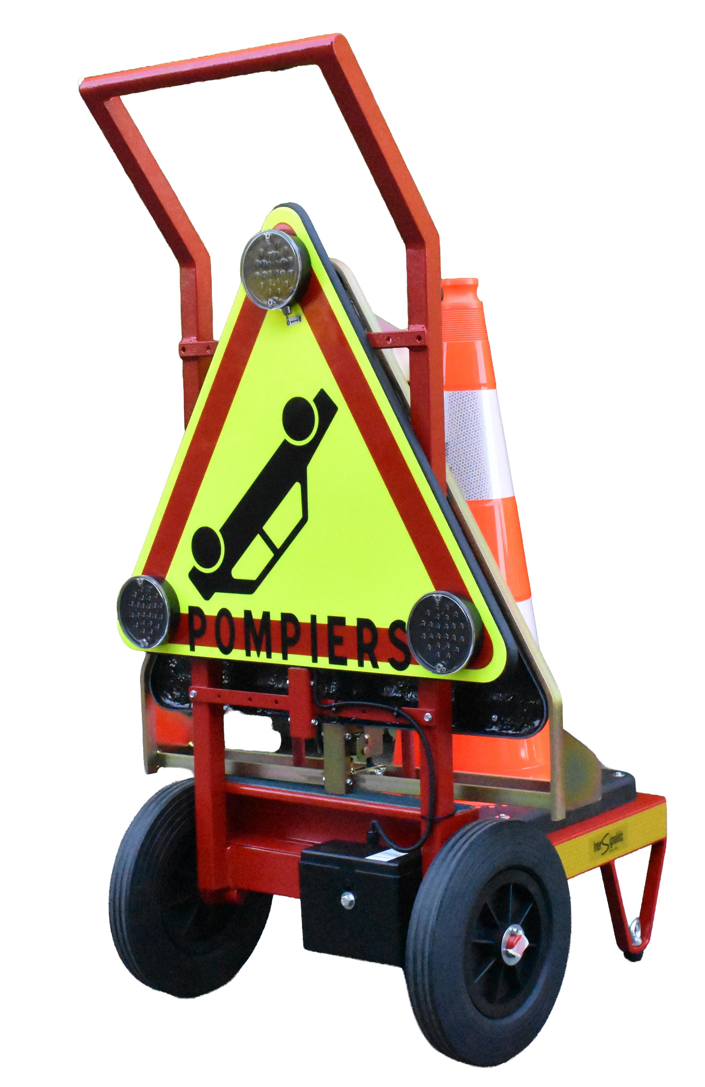 Carrello per il dispiegamento automatico di coni e triangoli di segnalazione Triflash